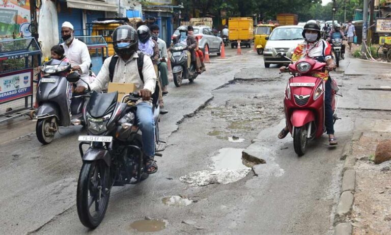 Deep Potholes Pose Threat to Commuters’ Safety In Dammaiguda potholes in dammaiguda hyderabad