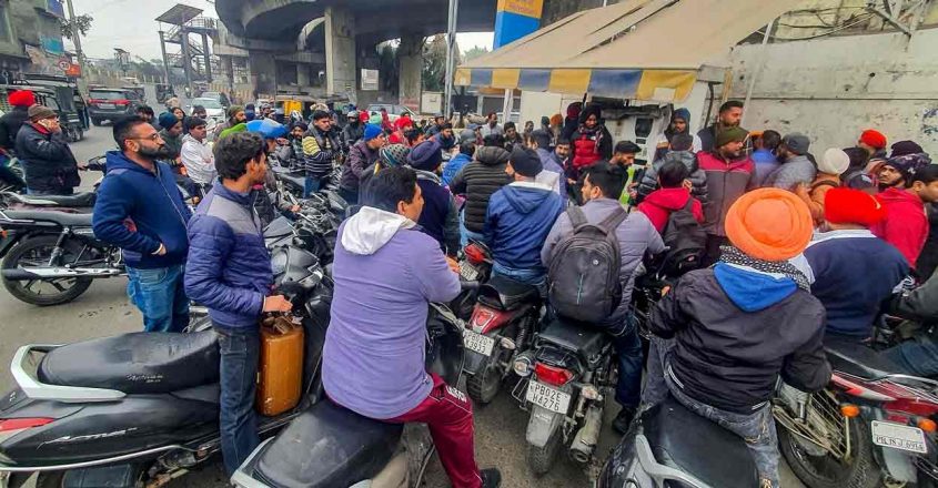 Long queues at petrol pumps in India as people rush to fill their tanks amid fears of a fuel shortage.