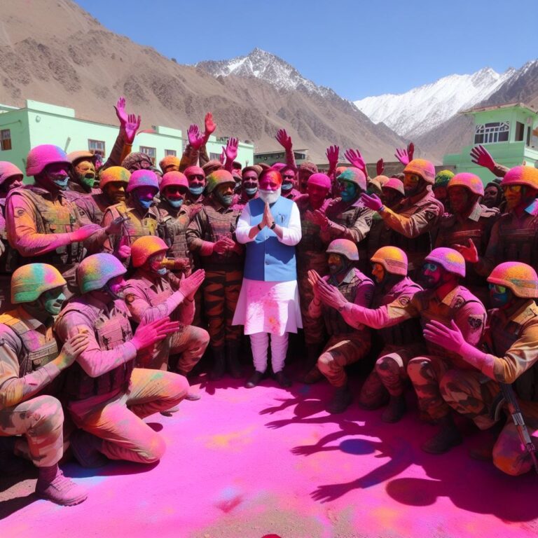Raksha Mantri Shri Rajnath Singh celebrates Holi with soldiers in Leh