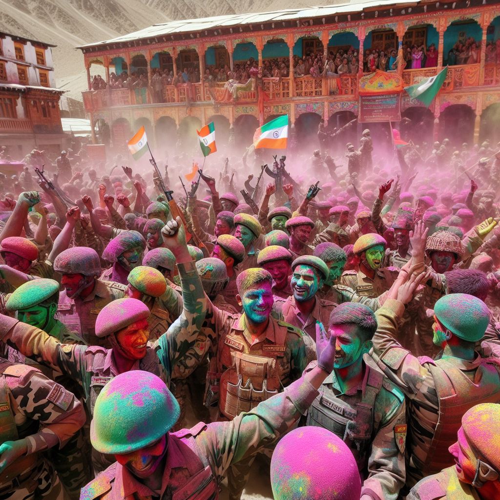 Holi with soldiers in Leh