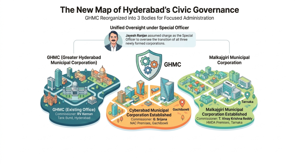 map of newly formed municipal corporations out of GHMC