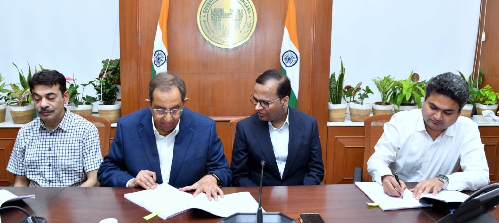 Telangana Govt Secures 100% Ownership of Hyderabad Metro Phase I 1 Government of Telangana officials, including Chief Secretary Sri K. Ramakrishna Rao and HMRL MD Sri Sarfaraz Ahmad, signing the Share Purchase Agreement for the 100% equity acquisition of L&T Metro Rail (Hyderabad) Limited