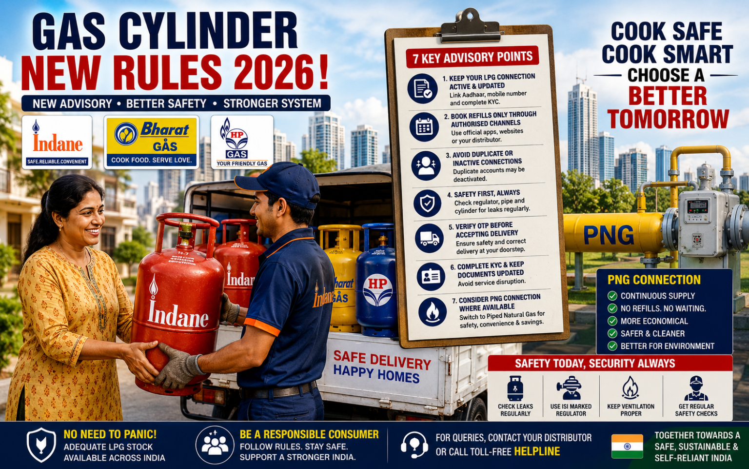 Gas Cylinder New Rules 2026: LPG to PNG Indian family receiving LPG gas cylinder delivery under new gas cylinder rules and safety advisory.