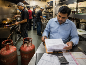 Commercial LPG Cylinder Prices Rise Again: ₹3,100 From June 1 in Delhi Busy kitchen with paperwork and cooks