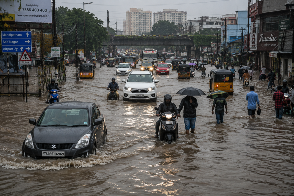 Torrential Rains Paralyze Hyderabad, Waterlogged Streets Cause Citywide Gridlock 1 Image 2