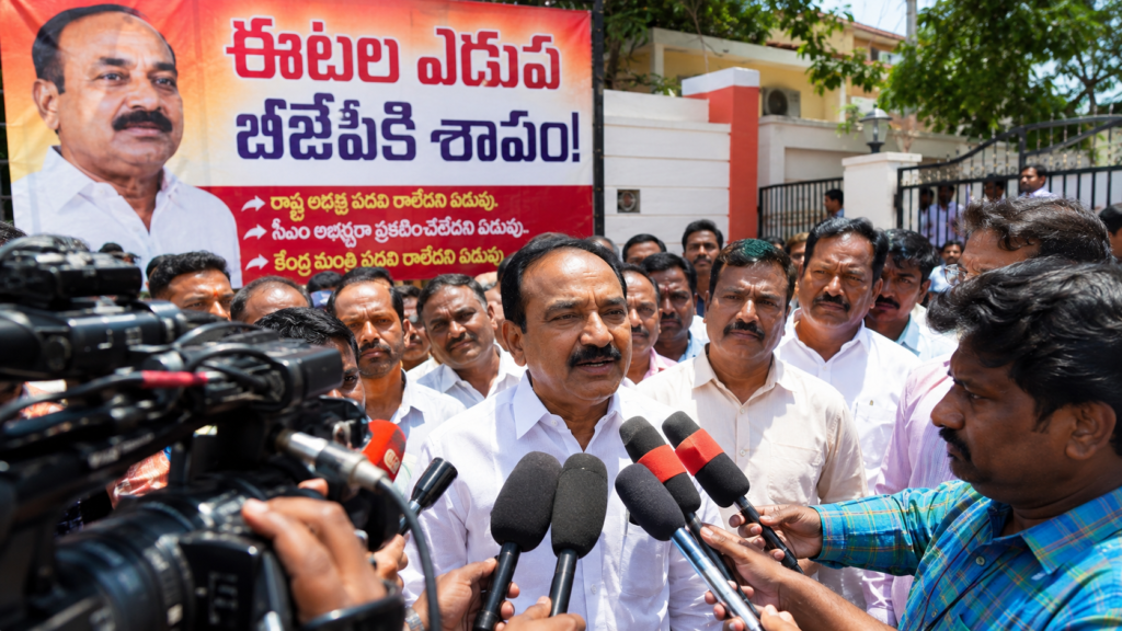 Press conference amid political protest