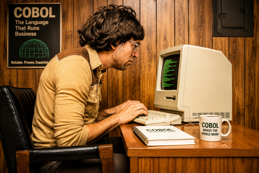 Retro office focus with COBOL programming